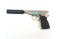 Страйкбольный пистолет WE Makarov 654K Silver, с глушителем (WE-MA001-SV)